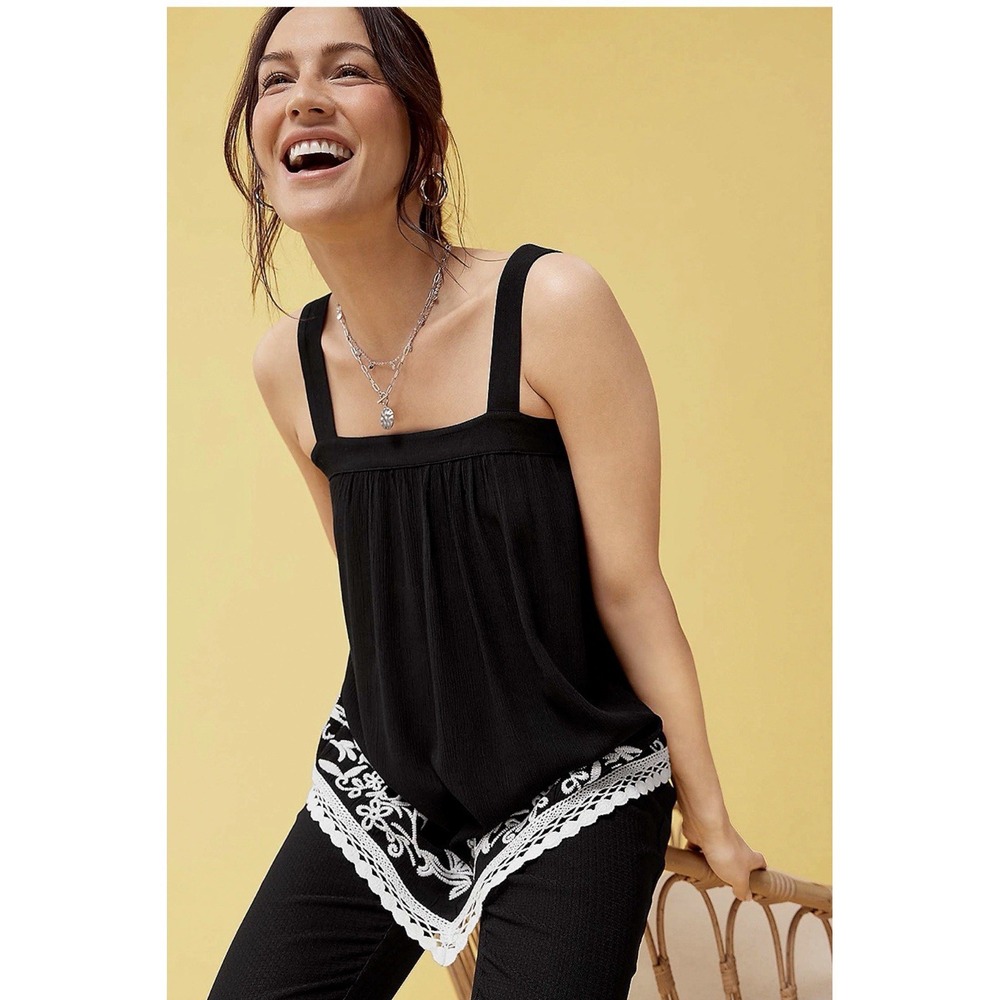 Maurices Black Swing Top 2XL Crochet Trim Sleeveless Ajustable Button Beach Boho